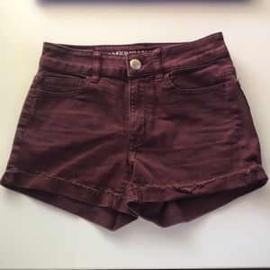 American Eagle high rise maroon jean shorts